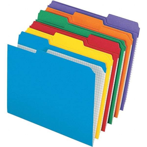 Pendaflex - 9-1/2 x 11-5/8", Letter Size, Assorted Colors, File Folders with Top Tab - 11 Point Stock, Assorted Tab Cut Location - Exact Industrial Supply
