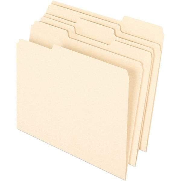 Pendaflex - 9-1/2 x 11-5/8", Letter Size, Manila, File Folders with Top Tab - 11 Point Stock, Assorted Tab Cut Location - Exact Industrial Supply