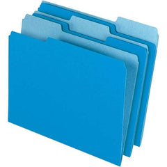 Pendaflex - 11-5/8 x 9-3/16", Letter Size, Blue, File Folders with Top Tab - 11 Point Stock, Assorted Tab Cut Location - Exact Industrial Supply