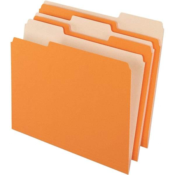 Pendaflex - 11-5/8 x 9-3/16", Letter Size, Orange, File Folders with Top Tab - 11 Point Stock, Assorted Tab Cut Location - Exact Industrial Supply