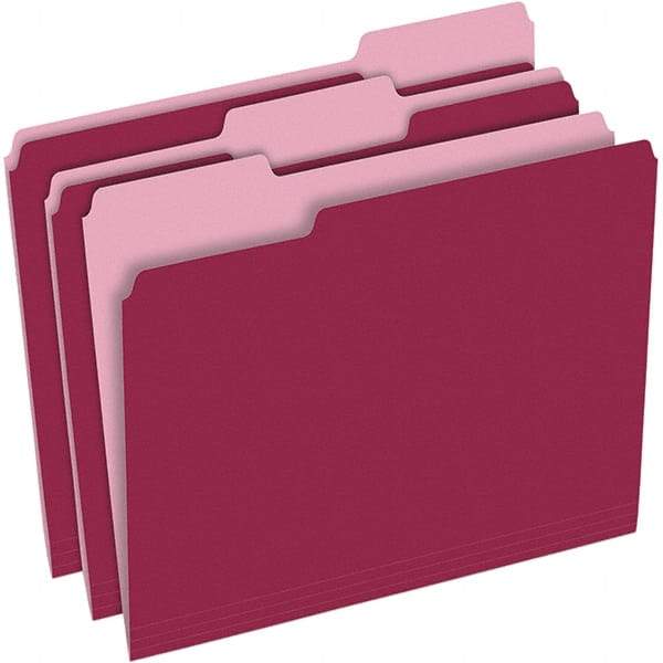 Pendaflex - 9-1/2 x 11-5/8", Letter Size, Burgundy, File Folders with Top Tab - 11 Point Stock, Assorted Tab Cut Location - Exact Industrial Supply