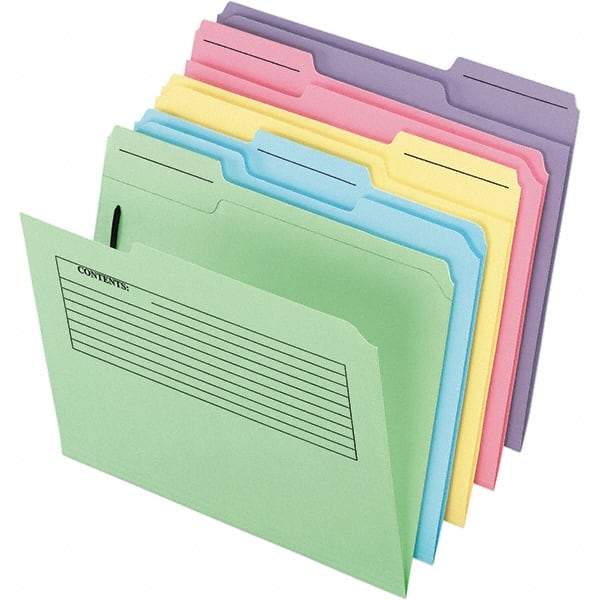Pendaflex - 11-5/8 x 9-1/2", Letter Size, Assorted Colors, File Folders with Top Tab - 11 Point Stock, Assorted Tab Cut Location - Exact Industrial Supply