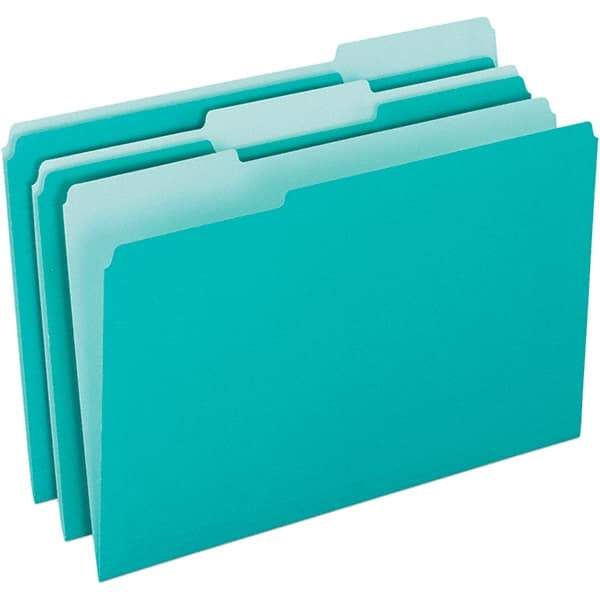 Pendaflex - 11-5/8 x 9-3/16", Letter Size, Aqua, File Folders with Top Tab - 11 Point Stock, Assorted Tab Cut Location - Exact Industrial Supply