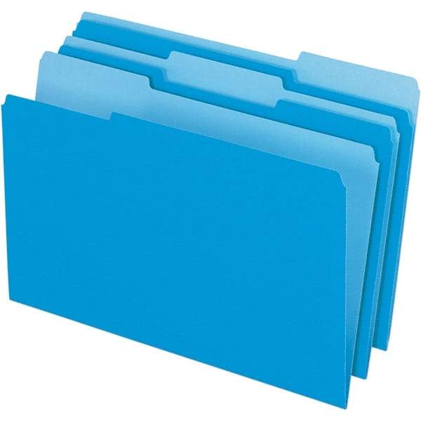 Pendaflex - 14-5/8 x 9-3/16", Legal, Blue, File Folders with Top Tab - 11 Point Stock, Assorted Tab Cut Location - Exact Industrial Supply