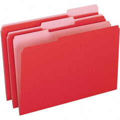 Pendaflex - 9-1/2 x 14-5/8", Legal, Red/Light Red, File Folders with Top Tab - 11 Point Stock, Assorted Tab Cut Location - Exact Industrial Supply