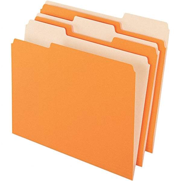 Pendaflex - 9-1/2 x 11-5/8", Letter Size, Orange/Light Orange, File Folders with Top Tab - 11 Point Stock, Assorted Tab Cut Location - Exact Industrial Supply