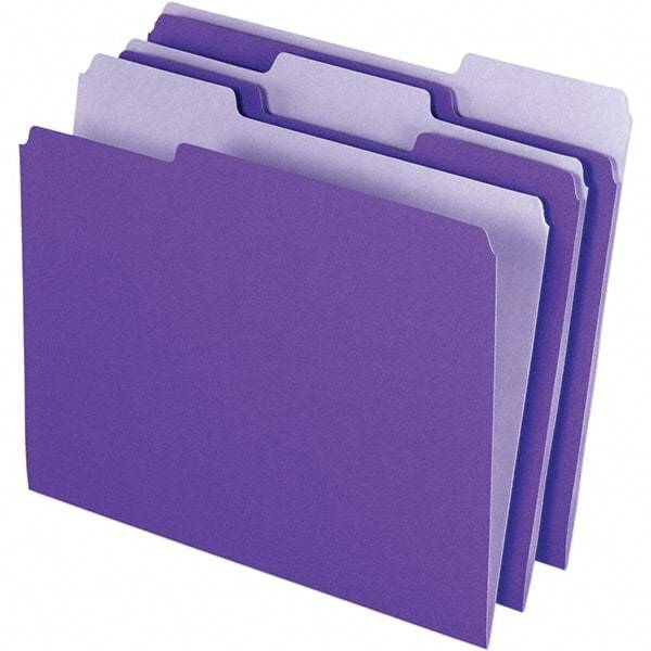 Pendaflex - 11-5/8 x 9-3/16", Letter Size, Violet, File Folders with Top Tab - 11 Point Stock, Assorted Tab Cut Location - Exact Industrial Supply