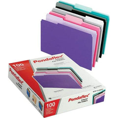 Pendaflex - 11-5/8 x 9-3/16", Letter Size, Assorted Colors, File Folders with Top Tab - 11 Point Stock, Assorted Tab Cut Location - Exact Industrial Supply