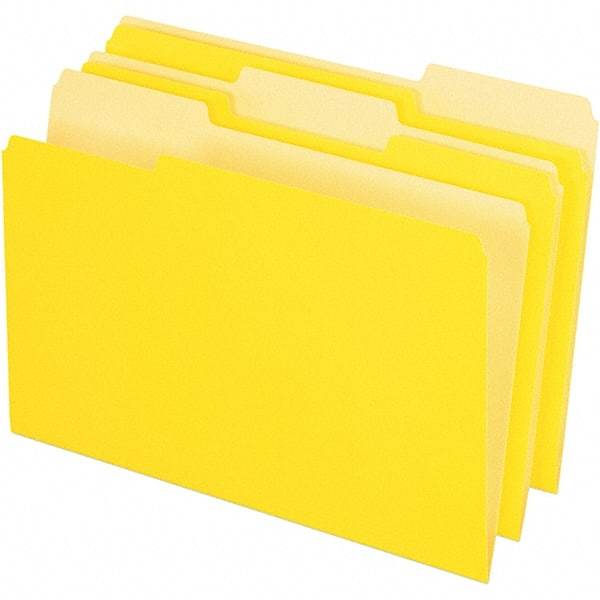 Pendaflex - 9-1/2 x 14-5/8", Legal, Yellow, File Folders with Top Tab - 11 Point Stock, Assorted Tab Cut Location - Exact Industrial Supply