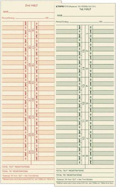 TOPS - 4-1/16" High x 11-1/8" Wide Bi-Weekly Time Cards - Use with Acroprint L34B, Cincinnati CH-131, Lathem CH-131, Simplex 10-100382, 1950-9631 - Exact Industrial Supply