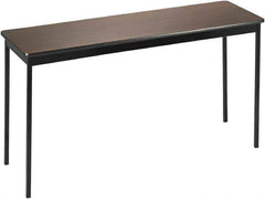 Barricks - 18" Long x 60" Wide x 30" High Stationary Rectangular Utility Tables - 3/4" Thick, Walnut & Black, Wood Grain Laminate/Steel - Exact Industrial Supply