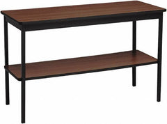 Barricks - 18" Long x 48" Wide x 30" High Stationary Rectangular Utility Tables - 3/4" Thick, Walnut & Black, Wood Grain Laminate/Steel - Exact Industrial Supply