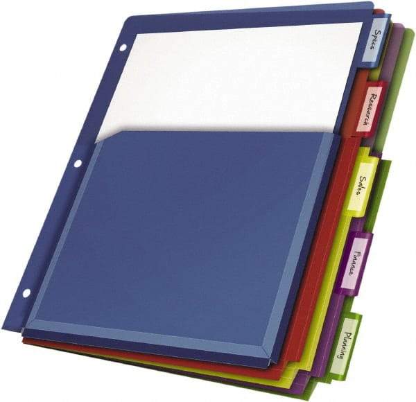 Cardinal - 11 x 8 1/2" 5 Tabs, 3-Hole Punched, Tab Divider - Multicolor Tabs, Multi-Color Folder - Exact Industrial Supply