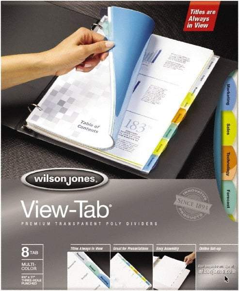 Wilson Jones - 11 x 8 1/2" 12 Tabs, 3-Hole Punched, Tab Divider - Multicolor Tabs, Multi-Color Folder - Exact Industrial Supply