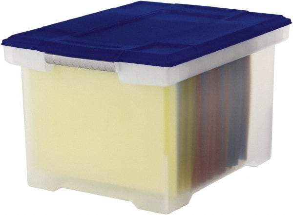Storex - 1 Compartment, 18-1/2" Wide x 10-7/8" High x 14-1/4" Deep, Portable Storage Box - Plastic, Clear/Blue - Exact Industrial Supply