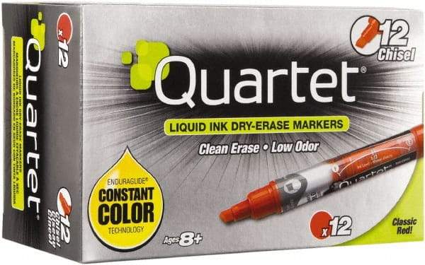 Quartet - Red, Chisel Tip, Dozen EnduraGlide Dry Erase Markers - For Use with Dry Erase Marker Boards - Exact Industrial Supply