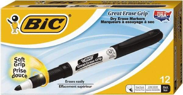 Bic - Black Great Erase Grip Fine Point Dry Erase Markers - For Use with Dry Erase Marker Boards - Exact Industrial Supply