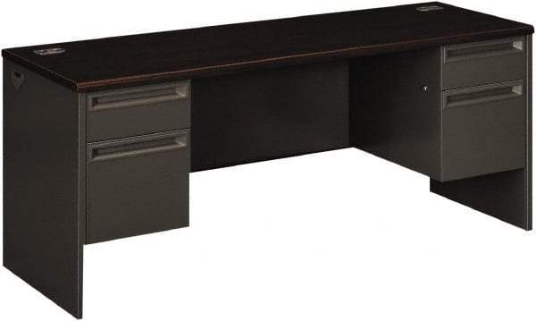 Hon - 72" Long x 29-1/2" High x 24" Deep, 4 Drawer Kneespace Credenza - Mahogany/Charcoal (Color), Metal - Exact Industrial Supply