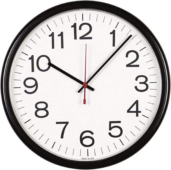 UNIVERSAL - White Face, Dial Wall Clock - Analog Display, Black Case, Runs on AA Battery - Exact Industrial Supply