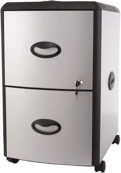 Storex - 19" Wide x 23" High x 15" Deep, 2 Drawer Mobile Pedestal - Plastic/Steel, Silver/Black - Exact Industrial Supply