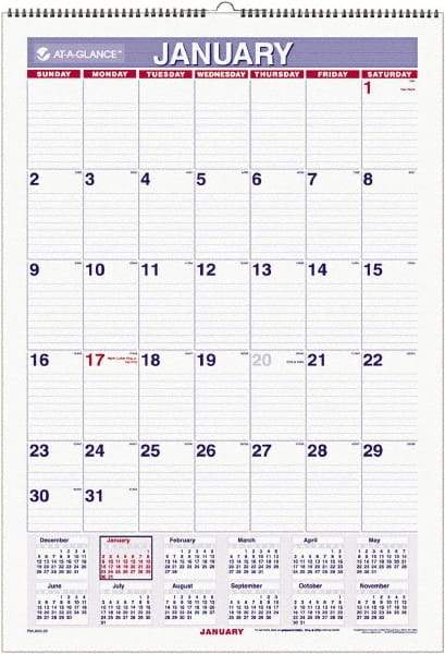 AT-A-GLANCE - 6 Sheet, 15-1/2 x 22-3/4", Ruled Blocks Wall Calendar - White - Exact Industrial Supply