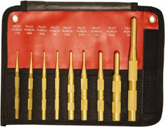 Mayhew - 9 Piece, 1/16 to 3/8", Brass Pilot Punch Kit - Round Shank, Brass, Comes in Pouch - Exact Industrial Supply