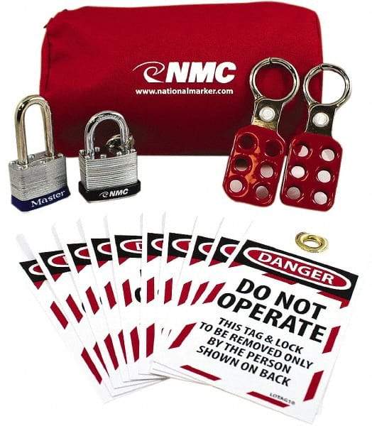 NMC - 5 Piece Lockout Tagout Kit - Keyed Differently, Comes in Pouch - Exact Industrial Supply