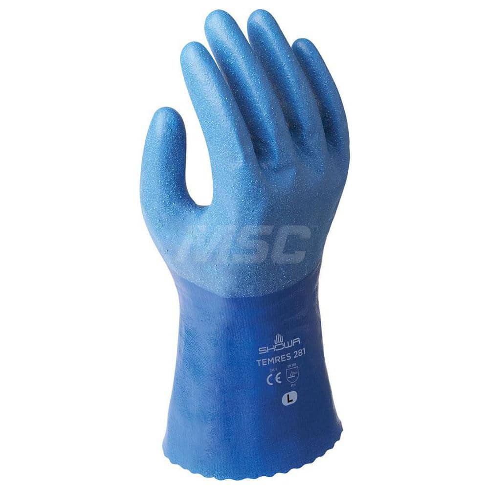 Chemical Resistant Gloves: X-Large, 8 Thick, Polyurethane-Coated, Polyurethane, Unsupported Blue, 10.8'' OAL, Rough, ANSI Cut A1, ANSI Abrasion 4, ANSI Puncture 1