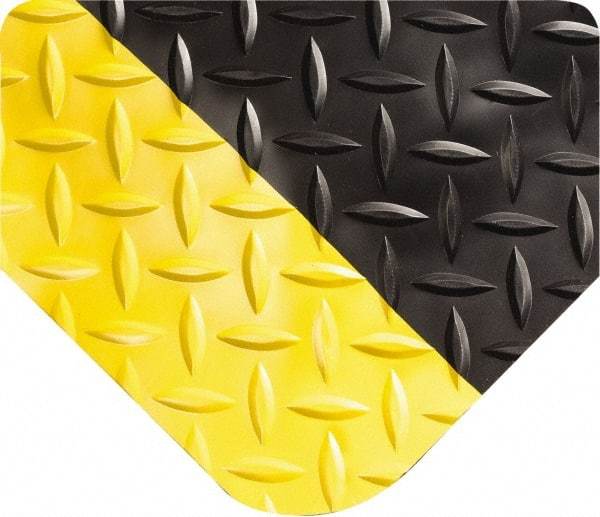 Wearwell - 5' Long x 2' Wide, Dry Environment, Anti-Fatigue Matting - Black with Yellow Borders, Vinyl with Urethane Sponge Base, Beveled on All 4 Sides - Exact Industrial Supply