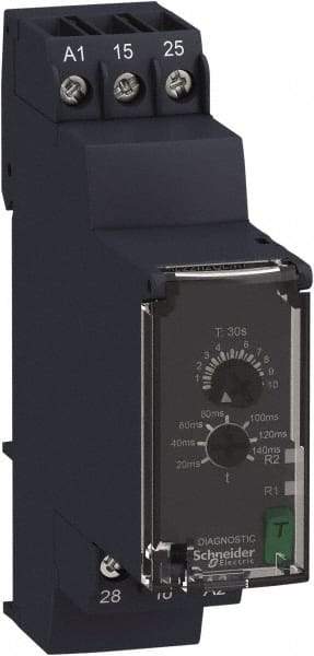 Schneider Electric - 6 Pin, Single Range DPDT Time Delay Relay - 8 Contact Amp, 250 Volt, On Board Trimpot - Exact Industrial Supply