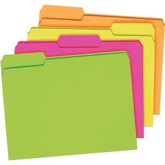 Pendaflex - 9-1/2 x 11-5/8", Letter Size, Assorted Glow, File Folders with Top Tab - 11 Point Stock, Assorted Tab Cut Location - Exact Industrial Supply