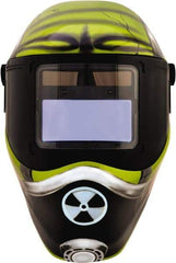 Save Phace - 4.33" Window Width x 3.54" Window Height, 4, 9 to 13 Shade Auto-Darkening Lens, Fixed Front Welding Helmet - Green/Black, Nylon Green Lens - Exact Industrial Supply