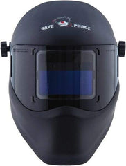Save Phace - 3.82" Window Width x 1.85" Window Height, 4, 9 to 13 Shade Auto-Darkening Lens, Fixed Front Welding Helmet - Black, Nylon Green Lens - Exact Industrial Supply