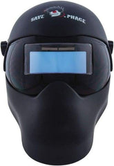 Save Phace - 3.62" Window Width x 1.42" Window Height, 3 to 10 Shade Auto-Darkening Lens, Fixed Front Welding Helmet - Black, Nylon Green Lens - Exact Industrial Supply