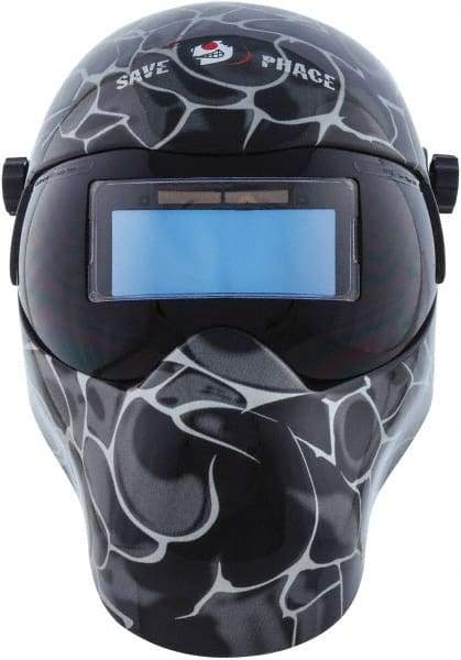 Save Phace - 3.62" Window Width x 1.42" Window Height, 3 to 10 Shade Auto-Darkening Lens, Fixed Front Welding Helmet - Black/Gray, Nylon Green Lens - Exact Industrial Supply