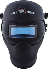 Save Phace - 3.74" Window Width x 1.38" Window Height, 4, 9 to 13 Shade Auto-Darkening Lens, Fixed Front Welding Helmet - Black, Nylon Green Lens - Exact Industrial Supply