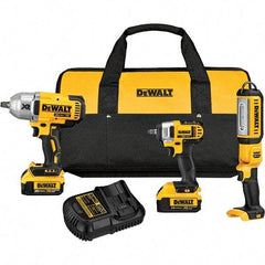 DeWALT - 20 Volt Cordless Tool Combination Kit - Includes 1/2" Impact Wrench, 3/8" Impact Wrench & Handheld Light, Lithium-Ion Battery Included - Exact Industrial Supply