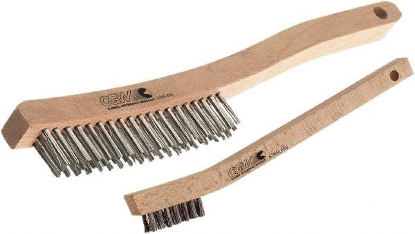 Camel Grinding Wheels - 16 Columns x 4 Rows, Steel Scratch Brush - 4-1/2" Brush Length, 9-1/2" OAL, 1" Trim Length, Wood Shoe Handle - Exact Industrial Supply