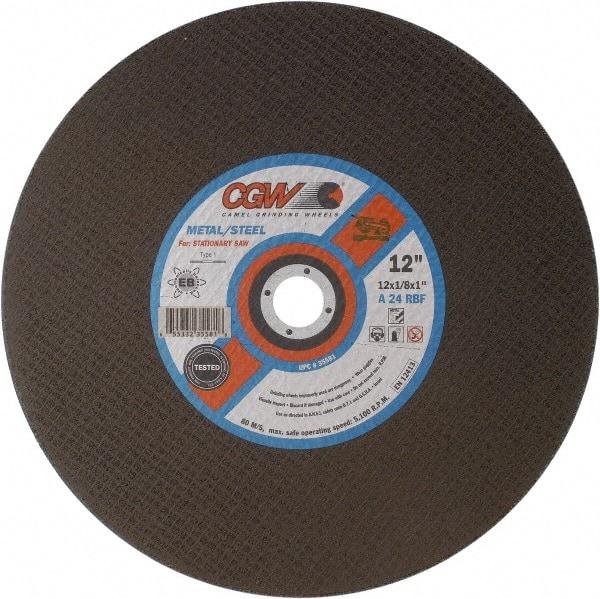 Camel Grinding Wheels - 12" 24 Grit Aluminum Oxide Cutoff Wheel - 1/8" Thick, 1" Arbor, 5,100 Max RPM - Exact Industrial Supply