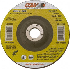 Camel Grinding Wheels - 24 Grit, 9" Wheel Diam, 1/4" Wheel Thickness, 7/8" Arbor Hole, Type 27 Depressed Center Wheel - Coarse Grade, Aluminum Oxide, Resinoid Bond, 6,660 Max RPM - Exact Industrial Supply