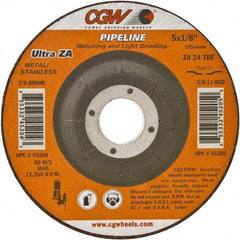 Camel Grinding Wheels - 24 Grit, 4-1/2" Wheel Diam, 1/8" Wheel Thickness, Type 27 Depressed Center Wheel - Coarse Grade, Zirconia Alumina, Resinoid Bond, 13,300 Max RPM - Exact Industrial Supply