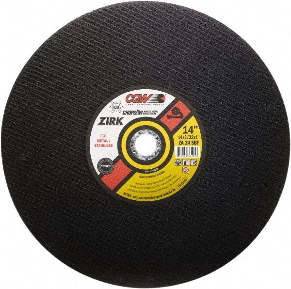 Camel Grinding Wheels - 14" 24 Grit Zirconia Alumina Cutoff Wheel - 3/32" Thick, 1" Arbor, 4,400 Max RPM - Exact Industrial Supply