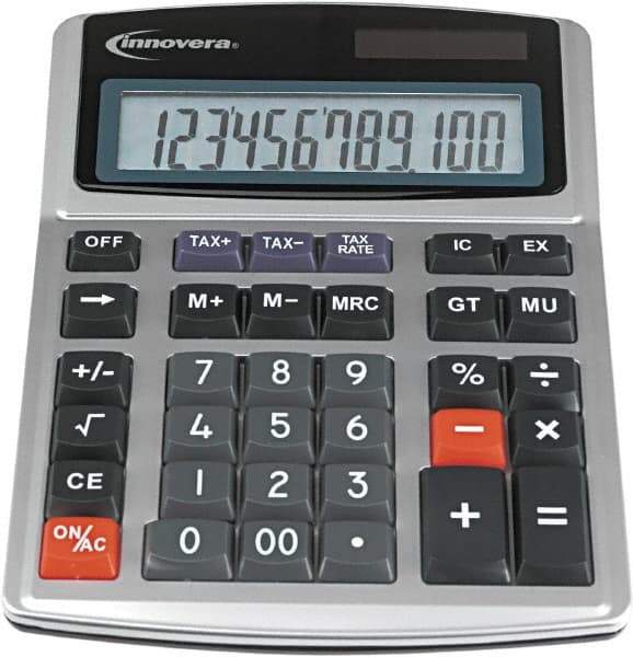 innovera - 12-Digit LCD 4 Function Financial Calculator - 21mm Display Size, Silver & Black, Solar & Battery Powered, 6-1/2" Long x 8-3/4" Wide - Exact Industrial Supply