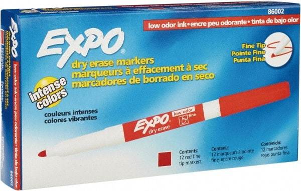 Expo - Red, Fine Point, Dozen Low Odor Dry Erase Markers - For Use with Dry Erase Marker Boards - Exact Industrial Supply