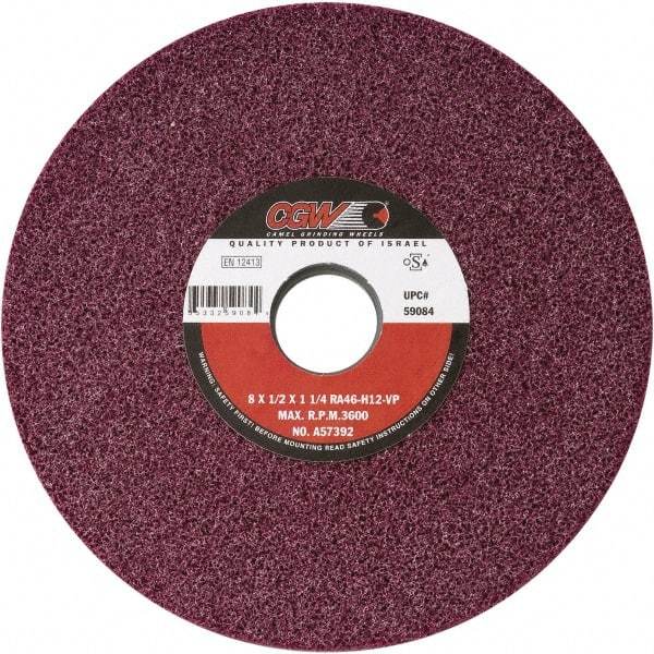 Camel Grinding Wheels - 8" Diam x 1-1/4" Hole x 1/2" Thick, H Hardness, 46 Grit Surface Grinding Wheel - Aluminum Oxide, Type 1, Medium Grade, Vitrified Bond, No Recess - Exact Industrial Supply
