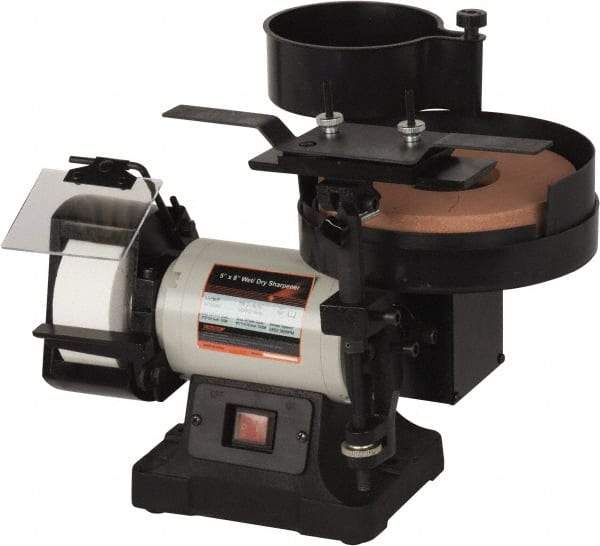 Enco - 5 & 8" Wheel Diam x 1 & 2" Wheel Width, 1/3 hp Wet/Dry Grinder - 3/4" Arbor Hole Diam, 1 Phase, 380 & 3,450 Max RPM, 120 Volts - Exact Industrial Supply