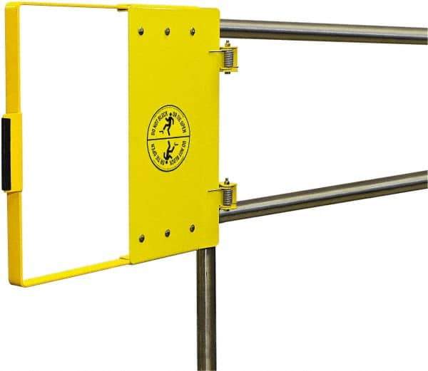 FabEnCo - Powder Coated Carbon Steel Self Closing Rail Safety Gate - Fits 18 to 24" Clear Opening, 1-1/2" Wide x 22" Door Height, 25 Lb, Yellow - Exact Industrial Supply