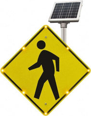 TAPCO - "Pedestrian Crossing", 36" Wide x 36" High, Aluminum Pedestrian Crossing Signs - 0.08" Thick, Fluorescent Yellow, Black, Diamond Grade Reflectivity, Diamond, Post Mount - Exact Industrial Supply