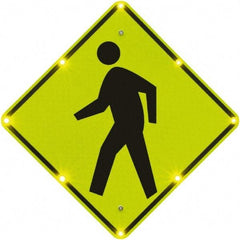 TAPCO - "Pedestrian Crossing", 36" Wide x 36" High, Aluminum Pedestrian Crossing Signs - 0.08" Thick, Fluorescent Yellow, Green, Black, Diamond Grade Reflectivity, Diamond, Post Mount - Exact Industrial Supply