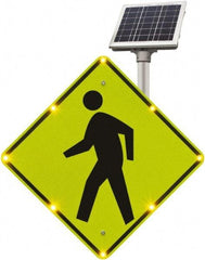TAPCO - "Pedestrian Crossing", 48" Wide x 48" High, Aluminum Construction Roadway Signs - 0.08" Thick, Fluorescent Yellow, Green, Black, Diamond Grade Reflectivity, Diamond, Post Mount - Exact Industrial Supply